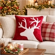 Lopa Square Throw Pillow- Holiday Reindeer Embroidery- Red Velvet 20 Inch