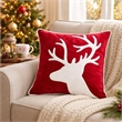 Lopa Square Throw Pillow- Holiday Reindeer Embroidery- Red Velvet 20 Inch