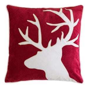 Lopa Square Throw Pillow- Holiday Reindeer Embroidery- Red Velvet 20 Inch