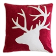 Lopa Square Throw Pillow- Holiday Reindeer Embroidery- Red Velvet 20 Inch