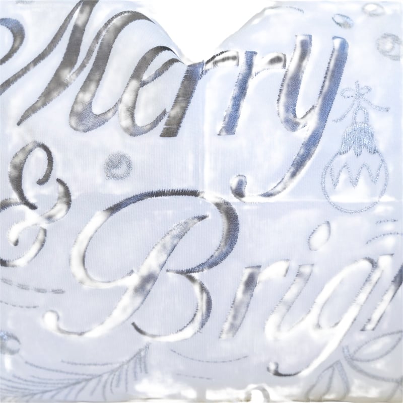 Lumbar Pillow- Merry and Bright Script- Embroidered White Velvet- 14x20