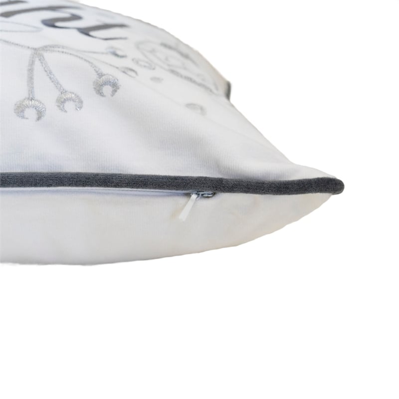 Lumbar Pillow- Merry and Bright Script- Embroidered White Velvet- 14x20