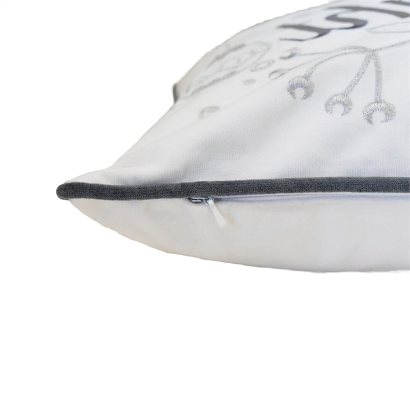 Lumbar Pillow- Merry and Bright Script- Embroidered White Velvet- 14x20
