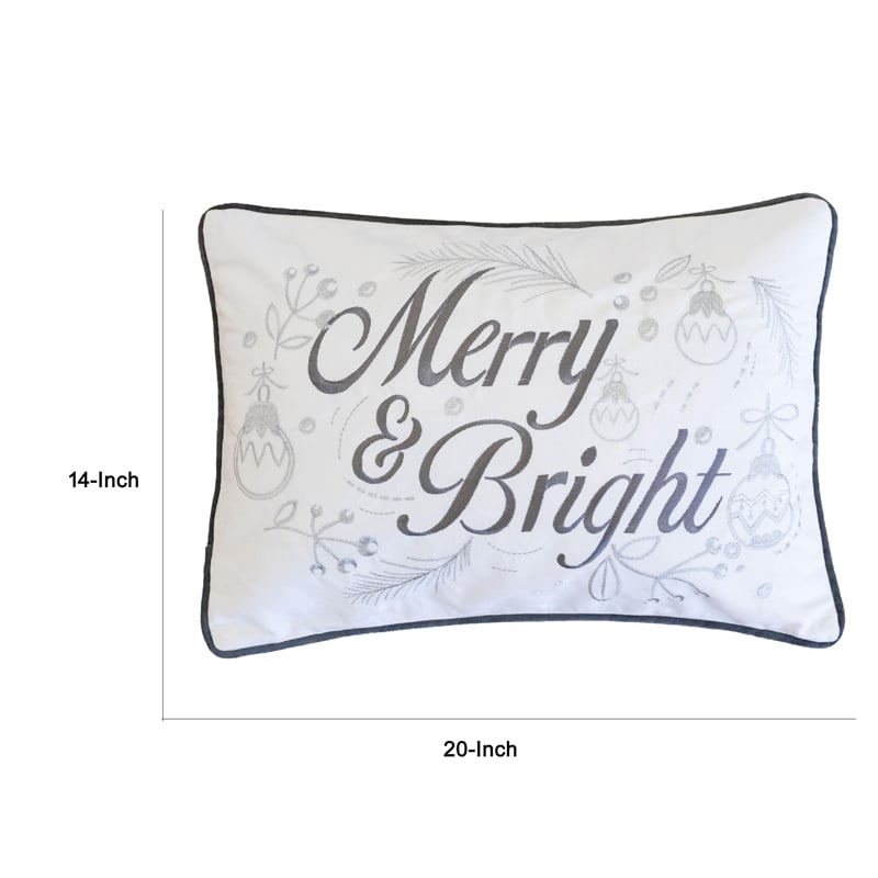 Lumbar Pillow- Merry and Bright Script- Embroidered White Velvet- 14x20
