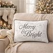 Lumbar Pillow- Merry and Bright Script- Embroidered White Velvet- 14x20