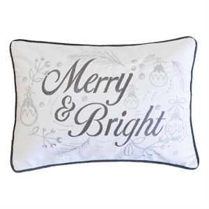 Lumbar Pillow- Merry and Bright Script- Embroidered White Velvet- 14x20