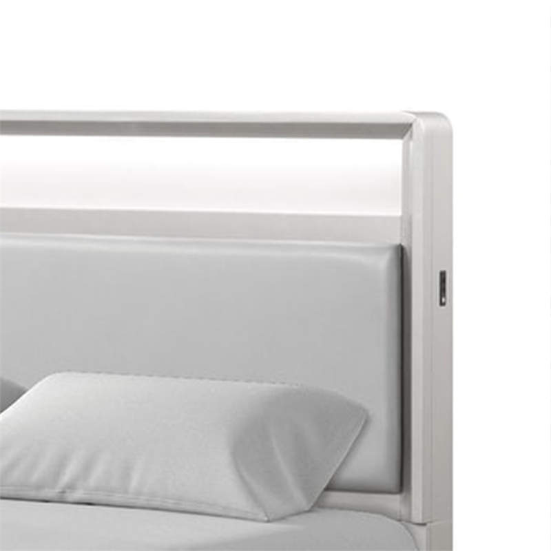 Queen Bedroom Set-Champagne Gray-Silver Wood-3 Piece Set w 2 Nightstand
