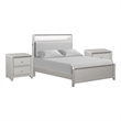 Queen Bedroom Set-Champagne Gray-Silver Wood-3 Piece Set w 2 Nightstand
