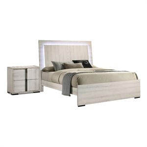 Queen Bedroom Set- White Wash- Chrome- 2 Piece Set with Nightstand