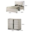 Queen Bedroom Set- White Wash- Chrome- 3 Piece Set with 2 Nightstands