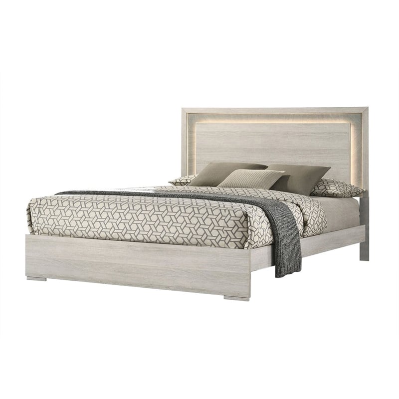 Queen Bedroom Set- White Wash- Stone Gray- 3 Piece Set with 2 Nightstands