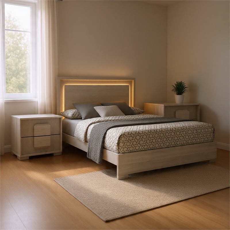Queen Bedroom Set- White Wash- Stone Gray- 3 Piece Set with 2 Nightstands