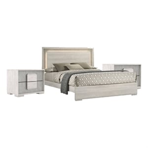 Queen Bedroom Set- White Wash- Stone Gray- 3 Piece Set with 2 Nightstands