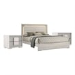 Queen Bedroom Set- White Wash- Stone Gray- 3 Piece Set with 2 Nightstands