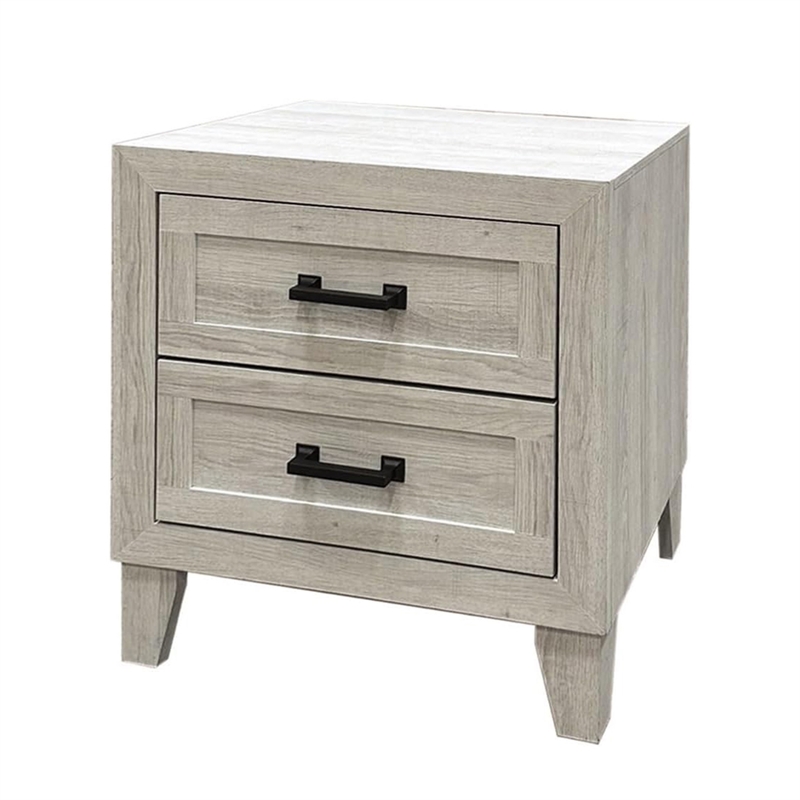 Queen Bedroom Set- White Wash- Black Wood- 2 Piece Set with Nightstand