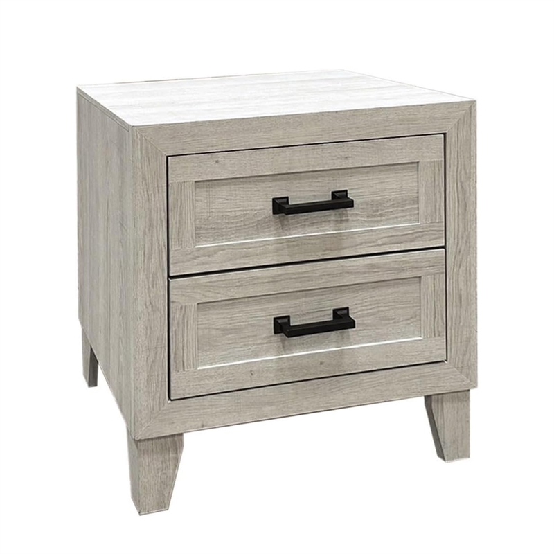 Queen Bedroom Set- White Wash- Black Wood- 2 Piece Set with Nightstand