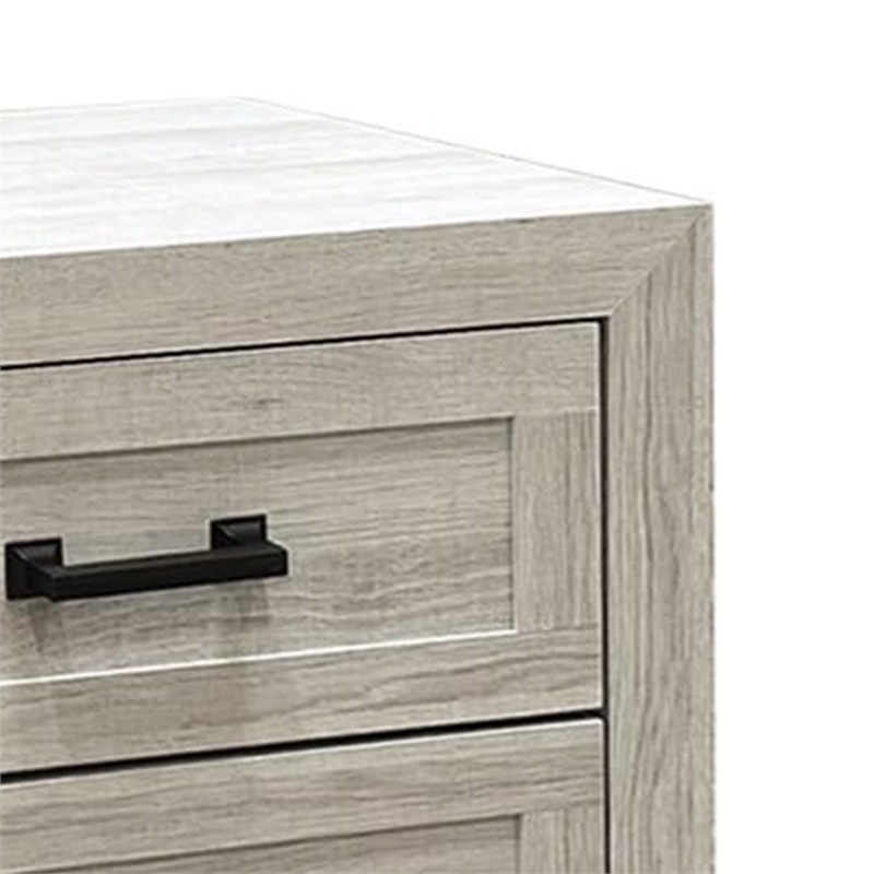 Queen Bedroom Set- White Wash- Black Wood- 3 Piece Set with 2 Nightstands