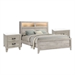 Queen Bedroom Set- White Wash- Black Wood- 3 Piece Set with 2 Nightstands