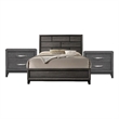 Queen Bedroom Set- Gray- Black Wood- 3 Piece Set with 2 Nightstands