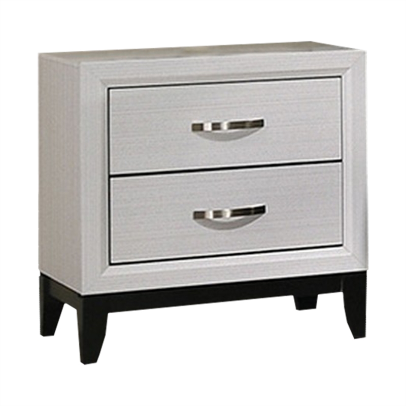 Queen Bedroom Set- White- Black- Nickel Wood- 2 Piece Set with Nightstand