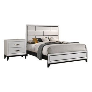 Queen Bedroom Set- White- Black- Nickel Wood- 2 Piece Set with Nightstand