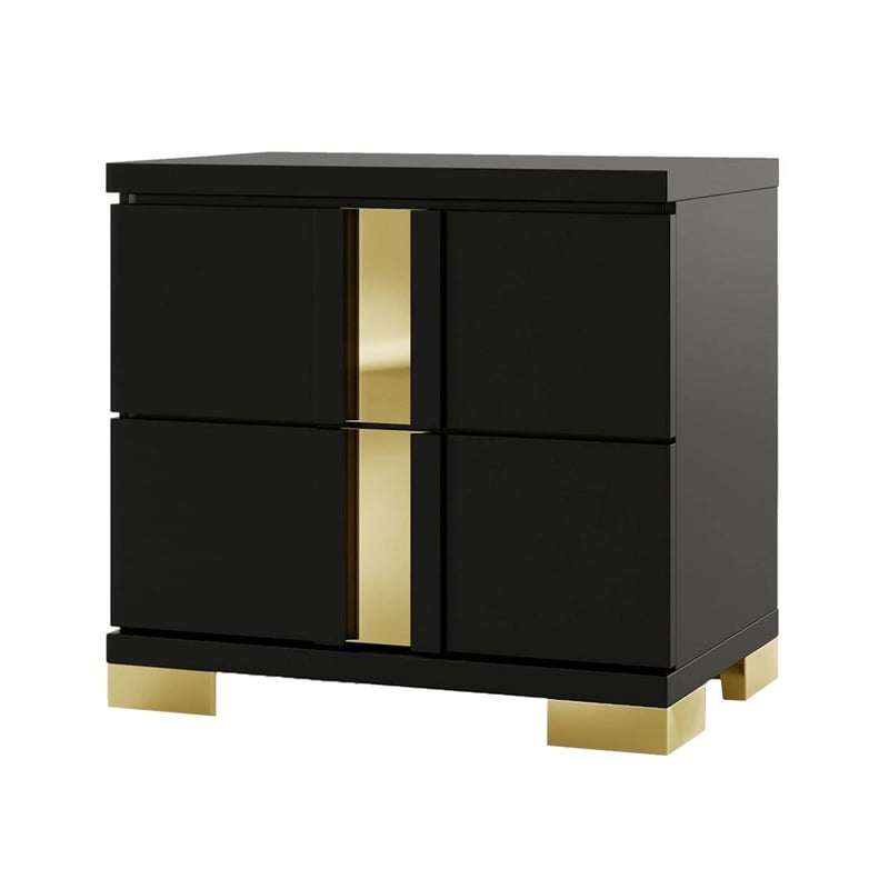 Queen Bedroom Set- Black- Gold Wood- 2 Piece Set with Nightstand