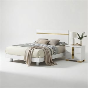 Queen Bedroom Set- White- Gold Wood- 2 Piece Set with Nightstand