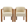 Dining Armchair Set of 2- Curved Back- Beige Upholstered Cushioned Seat