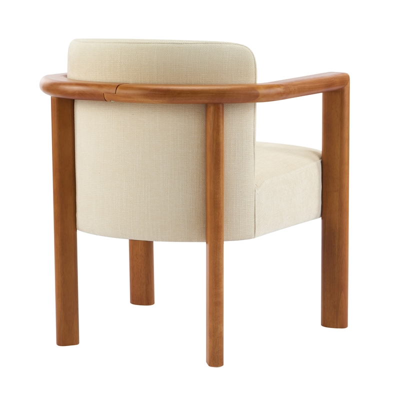 Dining Armchair Set of 2- Curved Back- Beige Upholstered Cushioned Seat