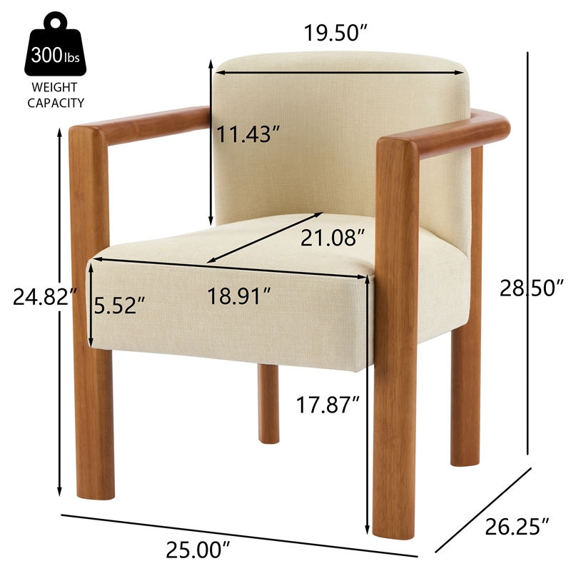 Dining Armchair Set of 2- Curved Back- Beige Upholstered Cushioned Seat