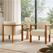 Dining Armchair Set of 2- Curved Back- Beige Upholstered Cushioned Seat