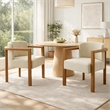 Dining Armchair Set of 2- Curved Back- Beige Upholstered Cushioned Seat