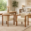 Dining Armchair Set of 2- Curved Back- Beige Upholstered Cushioned Seat