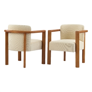 Dining Armchair Set of 2- Curved Back- Beige Upholstered Cushioned Seat