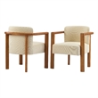 Dining Armchair Set of 2- Curved Back- Beige Upholstered Cushioned Seat
