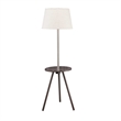 Accent Table Lamp w Side End Table- White Drum Shade- Espresso Brown