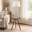 Accent Table Lamp w Side End Table- White Drum Shade- Espresso Brown