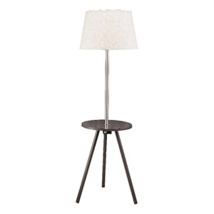 Accent Table Lamp w Side End Table- White Drum Shade- Espresso Brown