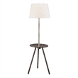 Accent Table Lamp w Side End Table- White Drum Shade- Espresso Brown