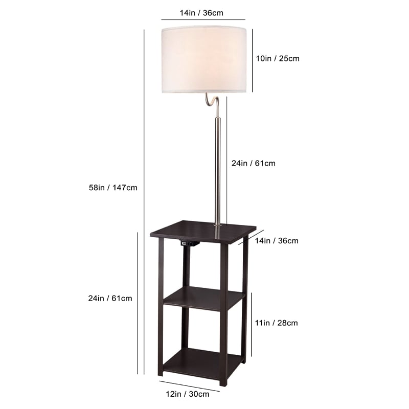 Accent Table Lamp with Shelves and USB Ports- 58 Inch- White Drum Shade