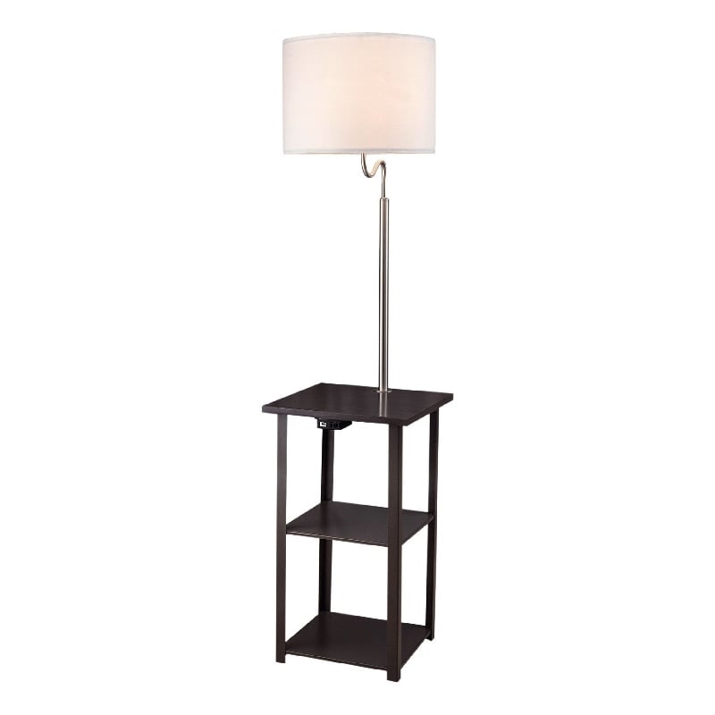 Accent Table Lamp with Shelves and USB Ports- 58 Inch- White Drum Shade