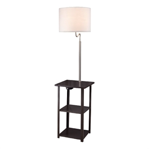 Accent Table Lamp with Shelves and USB Ports- 58 Inch- White Drum Shade