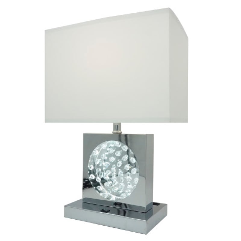 Accent Table Lamp- 22 Inch- Chrome Square Crystal Center with Night Light