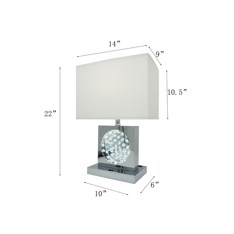 Accent Table Lamp- 22 Inch- Chrome Square Crystal Center with Night Light