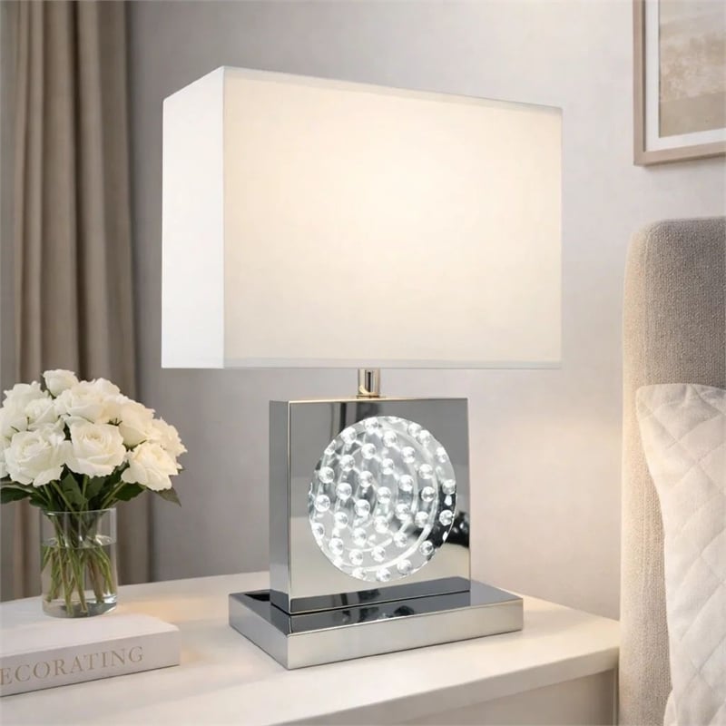 Accent Table Lamp- 22 Inch- Chrome Square Crystal Center with Night Light