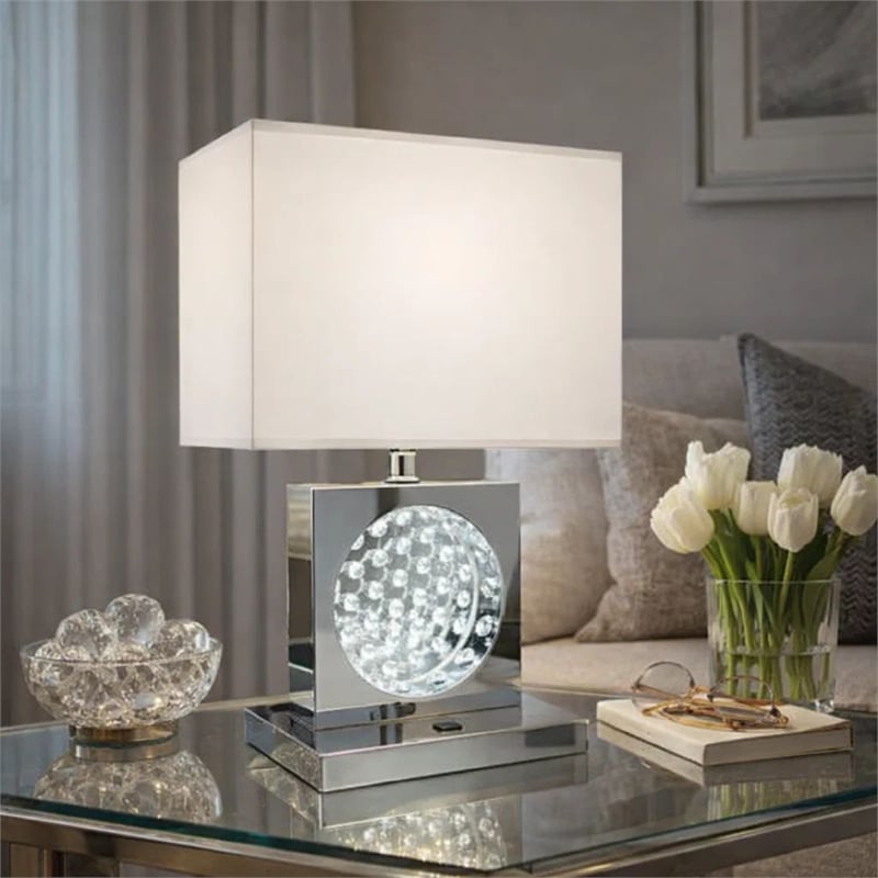 Accent Table Lamp- 22 Inch- Chrome Square Crystal Center with Night Light