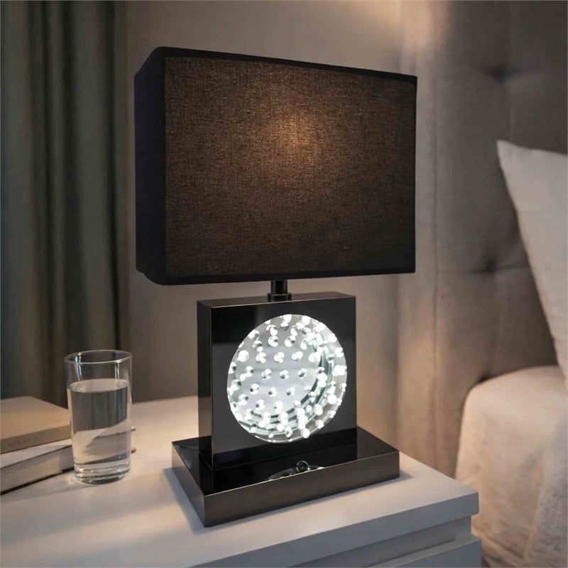 Accent Table Lamp- Square Crystal LED Panel- 22 Inch Black Pewter