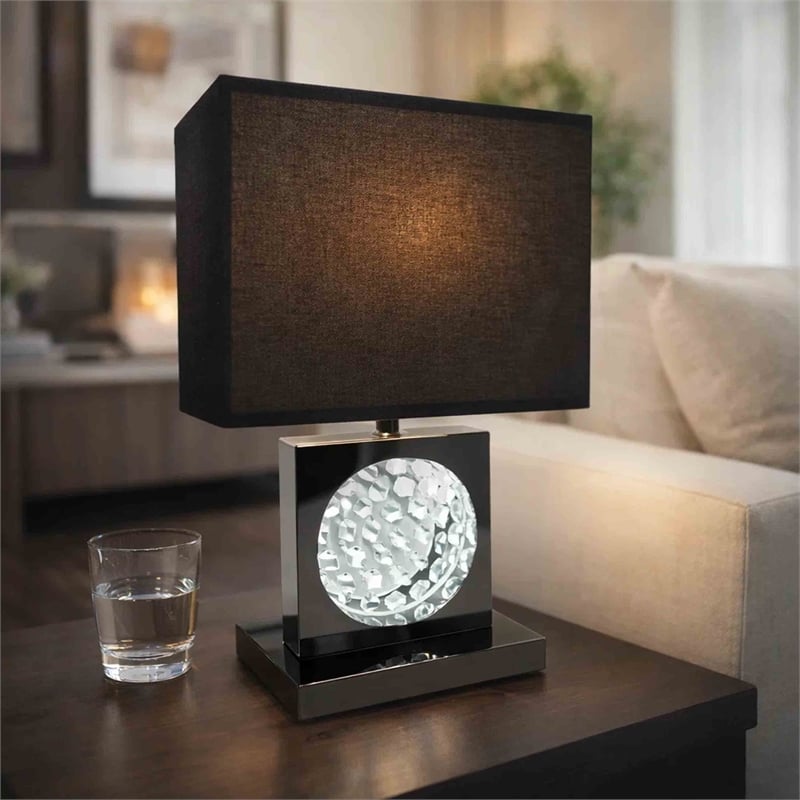 Accent Table Lamp- Square Crystal LED Panel- 22 Inch Black Pewter