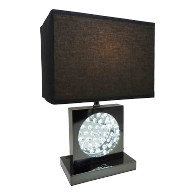 Accent Table Lamp- Square Crystal LED Panel- 22 Inch Black Pewter