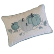 Niva Lumbar Pillow- Blue Embroidered Pumpkin- Ivory Cotton-Blend 14x20